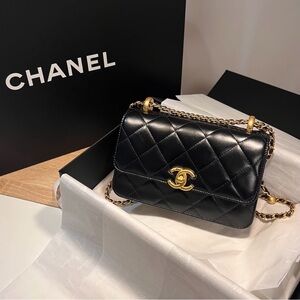 Chanel Calfskin Quilted Perfect Fit Wallet On Chain WOC Black NIB